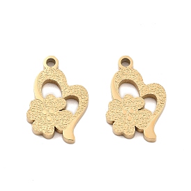 Ионное покрытие (ip) 304 подвески из нержавеющей стали, сердце с цветочным шармом