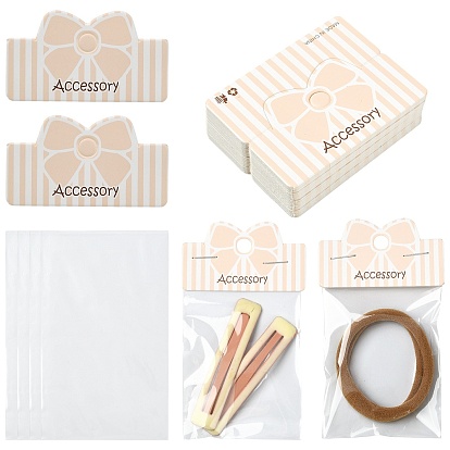 50шт. складные бумажные карточки с бантиком, упаковочная бумага картон с отверстием для подвешивания, прямоугольные, с 50 целлофановыми пакетами OPP