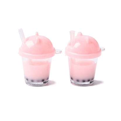 (Defective Closeout Sale: Yellowing), Imitation Bubble Tea Resin Pendants, Polymer Clay inside, with Acrylic Cup