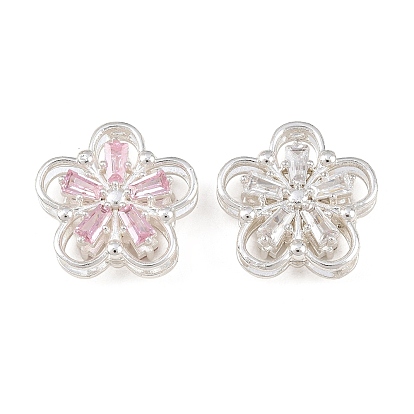Micro latón pavimentan granos de circonio cúbico, flor, chapado en rack, larga duración plateado, sin plomo y el cadmio, plata