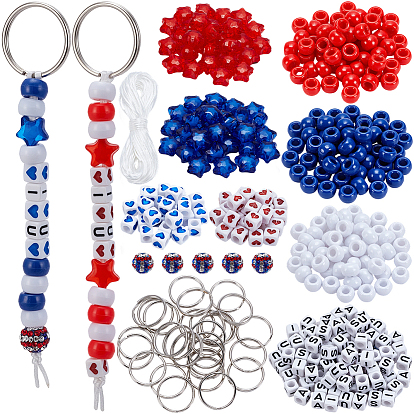 Наборы для изготовления брелоков своими руками ко Дню независимости, в комплекте акриловые и пластиковые бусины, полимерная глина стразы круглые бусины, брелоки с никелированным покрытием из железа, нейлоновый атласный шнур