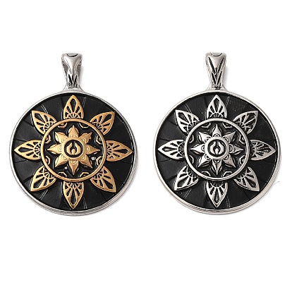 304 из нержавеющей стали большие кулоны, с эмалью, плоская круглая форма с подвесками в виде подсолнухов