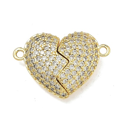 Подвески из латуни с микропаве и прозрачными кубическими циркониями ко Дню святого Валентина, с магнитным, сердце прелести, без свинца и без кадмия, стойки покрытие, долговечный