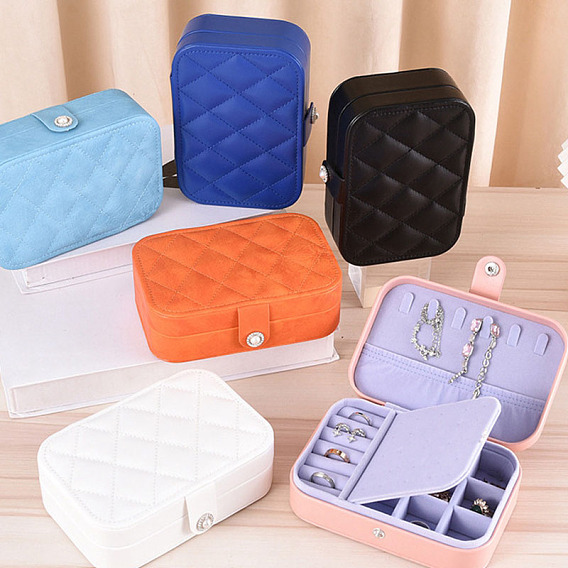 Коробки из искусственной кожи с текстурой ромба, органайзер для ювелирных изделий, для ожерелья, Кольца, серьги и подвески, прямоугольные