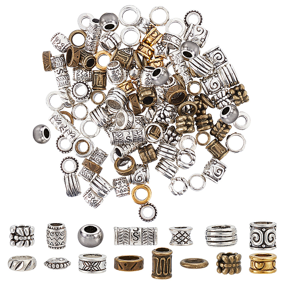 150 шт 15 стиль европейские бусины из сплава в тибетском стиле, бусины с большим отверстием, колонна, пончик и рондель