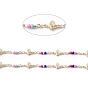 Handmade Eco-friendly Brass Butterfly Link Chain, with Cubic Zirconia & Glass Seed Beaded, Real 18K Gold Plated, Lead Free & Cadmium Free, Soldered, with Spool