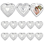 12Pcs 316 Stainless Steel Photo Locket Pendants, Heart Carved Pattern