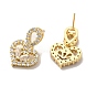 Cubic Zirconia Heart Stud Earrings, Rack Plating Real 18K Gold Plated Brass Jewelry for Women, Cadmium Free & Lead Free