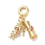 Brass Micro Pave Orange Cubic Zirconia European Dangle Charms, Large Hole Pendants, Graduation Girl and Diploma, with Enamel