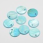 Dyed Natural Flat Round Shell Pendant, 20x2mm, Hole: 2mm