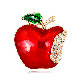 Christmas Apple Enamel Pin with Crystal Rhinestone, Golden Alloy Brooch for Backpack Clothes