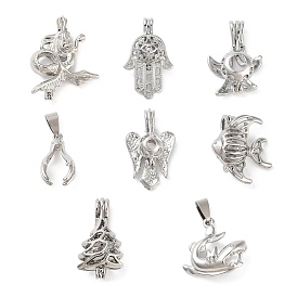 Mermaid/Sea Animals/Tree/Hand/Wing/Hamsa Hand Alloy Bead Cage Pendants, Hollow Cage Charms for Chime Ball Pendant Making, Platinum