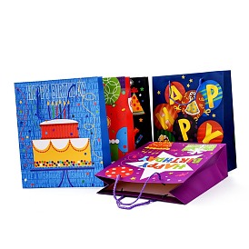 Sacs en papier rectangle thème anniversaire, avec poignées, pour sacs-cadeaux et sacs à provisions