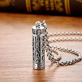 Ожерелья с текстурированными подвесками из стерлингового серебра для женщин и мужчин, Столбец с om mani padme hum