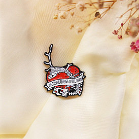 Red Heart Animal Skull Ribbon Brooch - Fashionable Creative Alloy Jewelry