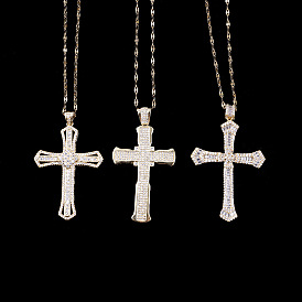 Copper Inlaid Zircon Cross Necklace for Men and Women, Stylish and Luxurious Pendant Jewelry