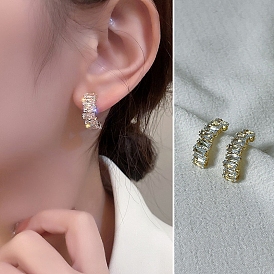 Alloy Rhinestone Stud Earrings for Women, with 925 Sterling Silver Pin
