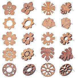 20шт 10 стили серьги-гвоздики из орехового дерева, с 316 штифтом и отверстием из нержавеющей стали, цветок и веер и пончик