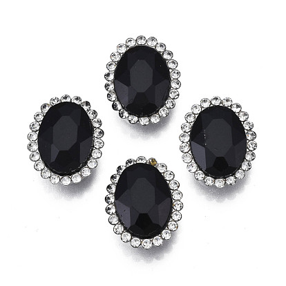 Sew on Rhinestone, Glass Rhinestone, with Iron Prong Settings, Faceted, Oval