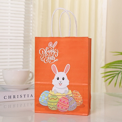 Rabbit with Easter Egg Pattern Paper Bags, Gift Bags, Shopping Bags, with Handles, for Easter