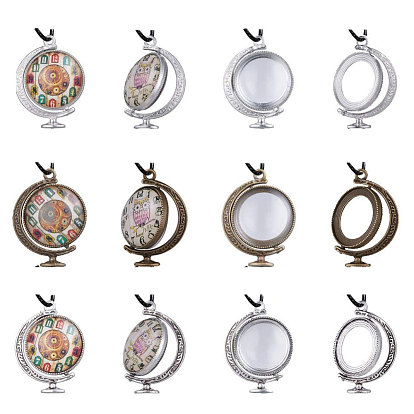 DIY Necklace Making Kits, with Rotatable Alloy Pendant Cabochon Settings, Transparent Glass Cabochons and Waxed Cotton Cord Necklace Makings