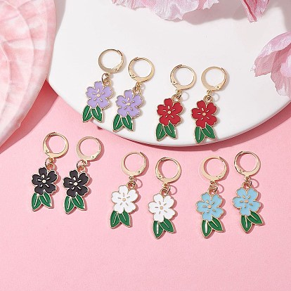 5 Pair 5 Color Alloy Enamel Dangle Leverback Earrings, with 304 Stainless Steel Pins