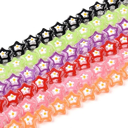 Нити стеклянных эмалевых бусин, звезды с цветком