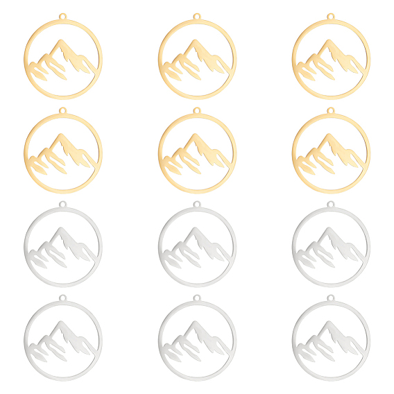 12 шт. 2 цвета 201 подвески из нержавеющей стали, кольцо с горой