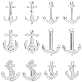 Unicraftale 12Pcs 6 Style Stainless Steel Pendants, Anchor