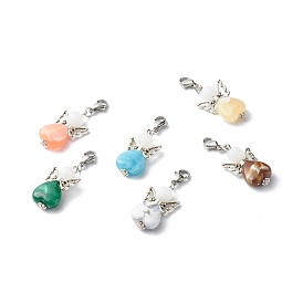 Pendentif perles d'ange acrylique, avec 304 fermoirs pinces de homard en acier inoxydable et perles papillon en alliage de style tibétain