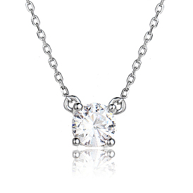 Cubic Zirconia Pendant Necklaces, with Rhodium Plated Sterling Silver Cable Chains for Women