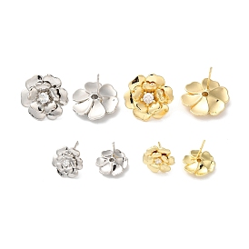 Серьги-пусеты из латуни с микропаве и прозрачным фианитом, долговечный, без свинца и без кадмия, цветок
