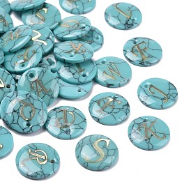 Synthetic Turquoise Charms, with Plastic Letter, Flat Round