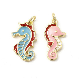 Латунь эмаль подвески, без кадмия, без никеля и без свинца, с прыжковых колец, реальный 18 k позолоченный, очарование морского конька