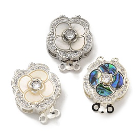 Латунные микро проложить кубического циркония ящик с застежками, 2 нитей, 4-луночное, с оболочкой, цветок