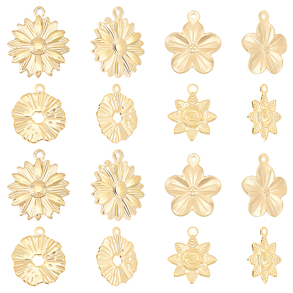 16Pcs 4 Style Textured 304 Stainless Steel Pendants, Mixed Shape