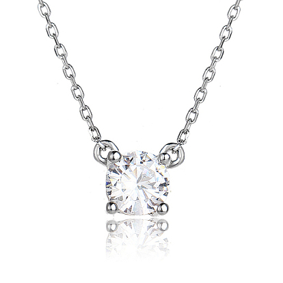 Cubic Zirconia Pendant Necklaces, with Rhodium Plated Sterling Silver Cable Chains for Women