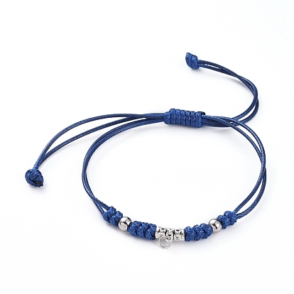 Bracelets à talons tressés, avec ciré de polyester, bélières en alliage de style tibétain et 304 perles en acier inoxydable, argent antique et la couleur de l'acier inoxydable