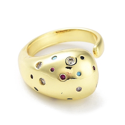 Brass with Colorful Cubic Zirconia Open Cuff Rings, Teardrop