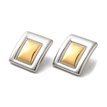 Two Tone 304 Stainless Steel Stud Earrings, Rectangle
