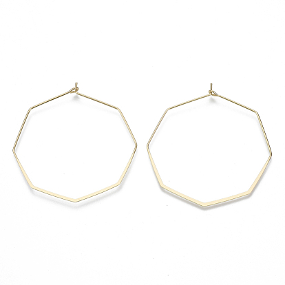 Brass Hoop Earring Findings, Hexagon, Wine Glass Charms, Nickel Free
