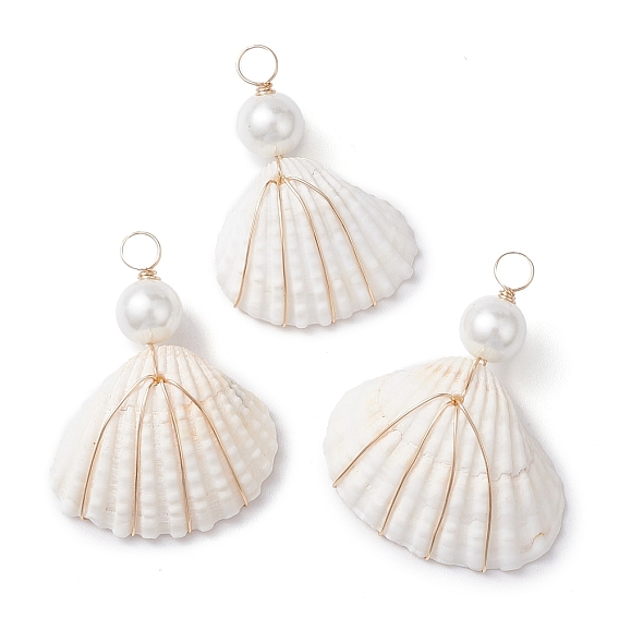 Подвески-ракушки из медной проволоки, подвески в форме ракушек со стеклянной жемчужиной