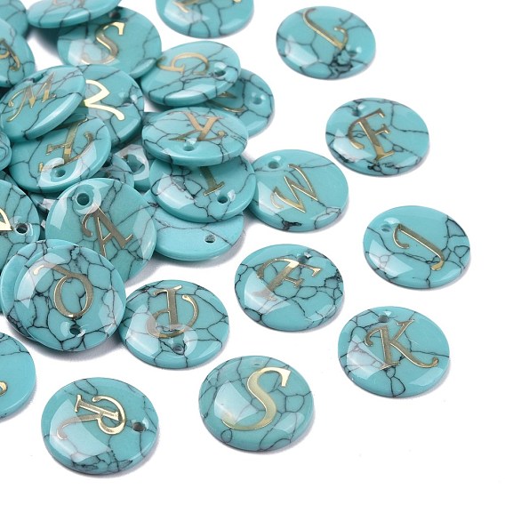 Encantos sintéticos turquesa, con letra de plástico, plano y redondo