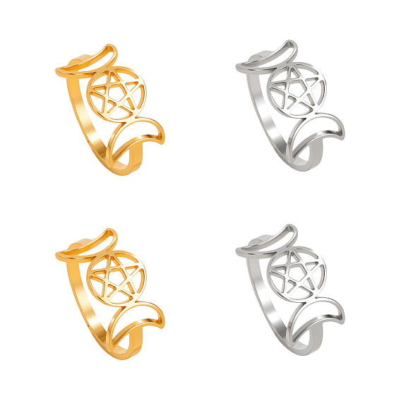 4 шт. 2 цвета тройная луна 304 кольца из нержавеющей стали для женщин