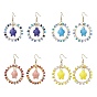 4Pairs 4 Colors Porcelain Dangle Earrings, with Glass Beads and 304 Stainless Steel Earring Hooks, Tortoise