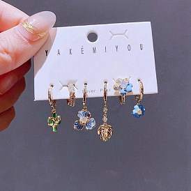 Blue Star Iris Flower Earrings Set - Unique Design 6-Piece Ear Jewelry Collection