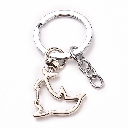 Iron Dolphin Keychain, with Alloy Split Key Rings and Cable Chains