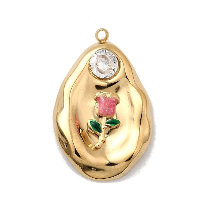 304 нержавеющей стальной эмали подвески, со стразами, слезинка с розой