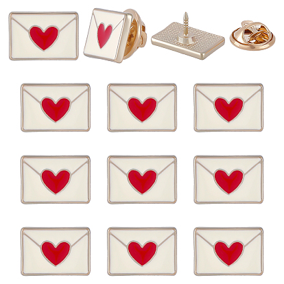 12Pcs Envelope with Heart Enamel Pin, Painting Alloy Badge for Backpack Clothes, Gold