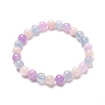 Stone Stretch Bracelet for Girl Women, Natural Aquamarine & Rose Quartz & Amethyst Beads Bracelet